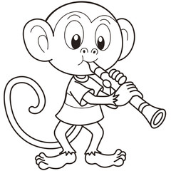 Cartoon Monkey Playing a Clarinet