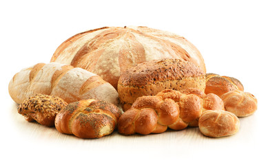 Composition with bread and rolls isolated on white