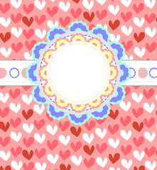 Naklejka premium Cute frame with hearts pattern and place for text