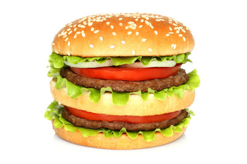 Big hamburger on white background .