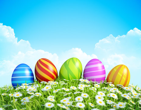 Easter Background with decorated Easter eggs.