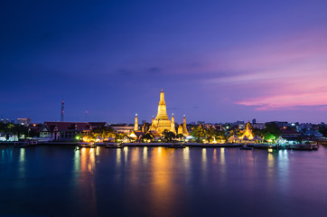 Twilight view of Wat Arun in Bangkok, Thailand