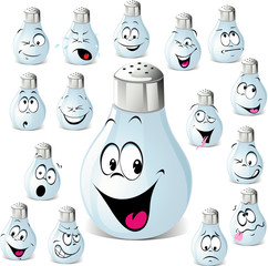 salt shaker cartoon with many expressions