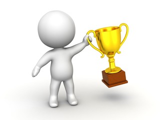 3D Man with Golden Trophy in hand
