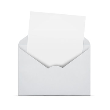 Blank letter in envelope isolated on white background