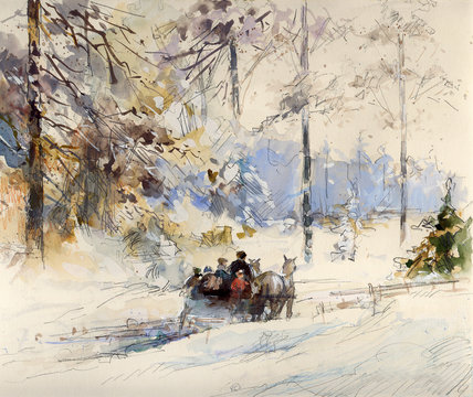 winter landschaft zeichnung