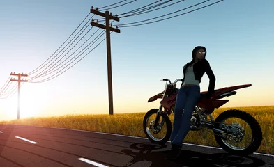 Deurstickers Een meisje en een motorfiets © Kovalenko I