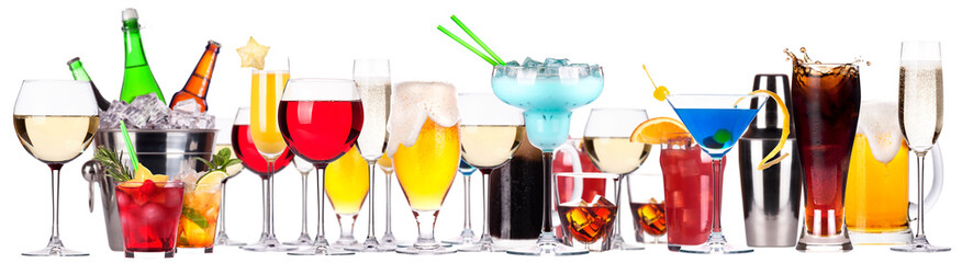 different alcohol drinks set