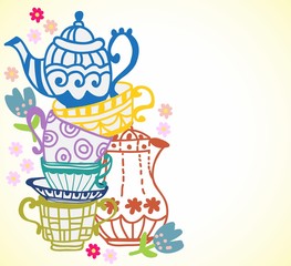 tea cup background with teapot - 50545233