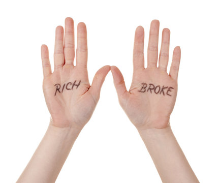 hands with rich broke message
