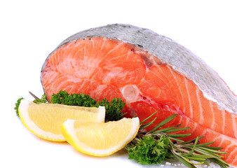 Fresh salmon steak, isolated on white