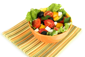 Tasty Greek salad isolated on white