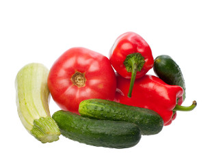 Arranged vegetables. Peppers, zucchini, tomato, cucumbers