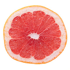 Close up grapefruit slice. Isolated on white background.