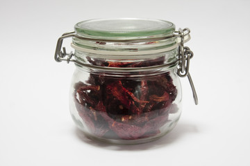 Dried chillies in a jar