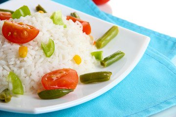 Delicious risotto with vegetables, close up