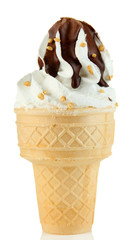 Tasty ice cream with chocolate, isolated on white