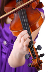 Beautiful young girl with violin, close up