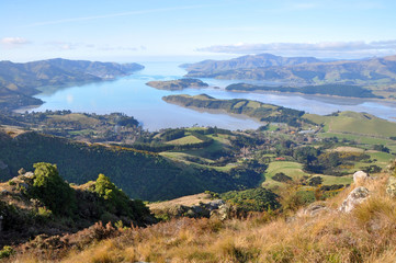 Lyttleton Harbour Panorama, Christchurch,  New Zealand.