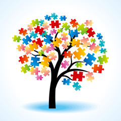 Abstract tree puzzle colorful background