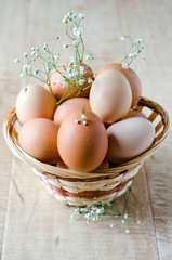 Basket with eggs and flowers