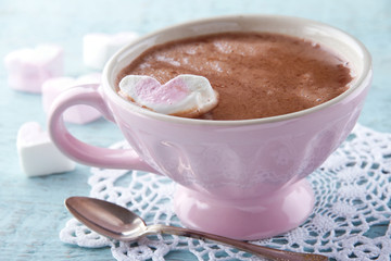 Hot chocolate in an elegant pink cup