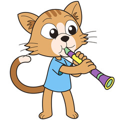 Cartoon Cat Playing a Clarinet