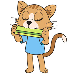 Cartoon Cat Playing a Harmonica