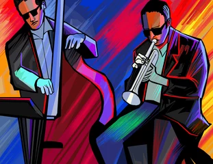 Wall murals Music band jazz band with trumpet and double bass