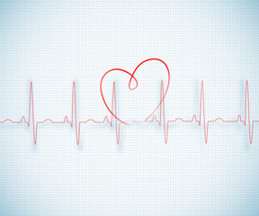Red ECG line with heart graphic on grid background