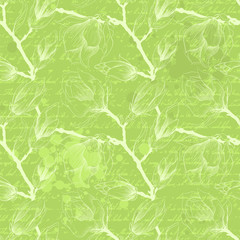 Fototapeta na wymiar Vintage green seamless pattern with magnolia flowers