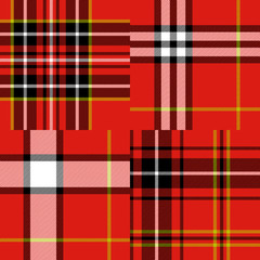 Scottish tartan fabric seamless pattern set in red, vector