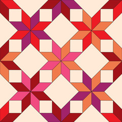 Quilted fabric seamless pattern in shades of red, vector