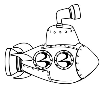 Submarine monochrome cartoon