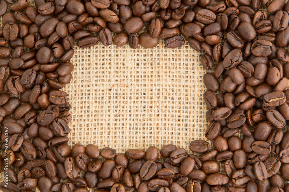 Poster Coffee beans with rectangular indent for copy space
