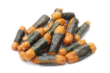 Japanese snack , Norimaki Arare isolated on white background