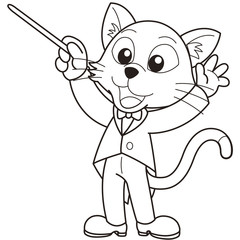Cartoon Cat Music Conductor