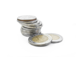 Stack Thai coins isolated on white