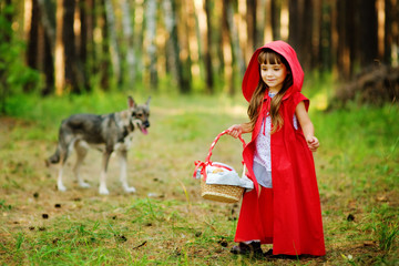wolf pursues the girl. the fairy tale 