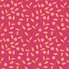 Pattern yellow leaves on a red background