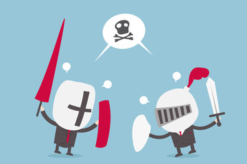 businessman fighting in knight suit