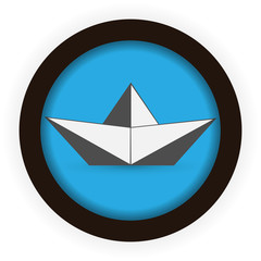 Fototapeta premium Origami paper ship isolated on blue background.
