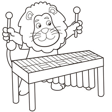 lion playing xylophone black and white clip art preview