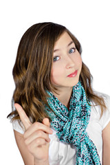 Teenage girl with her finger up