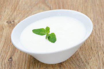 natural yogurt with mint leaf