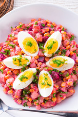 Red beet salad with egg
