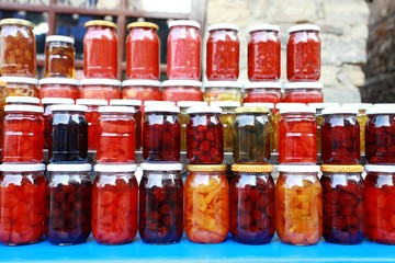 Jam Jars on sale in the open bazaar in Turkey