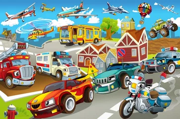 Peel and stick wall murals Cartoon cars The vehicles in city, urban chaos