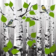 Fotobehang Vogels in het bos In het bos, de vogels aan de bomen, vector