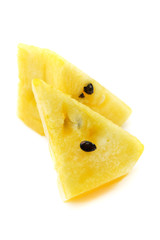 Piece of yellow water melon on white background